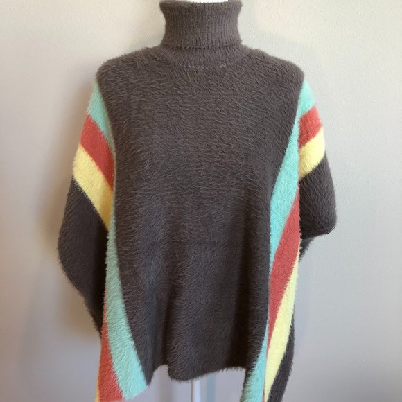 Sweaters - SALE!!!!!! NWT Fuzzy Sweater Poncho with Stripes